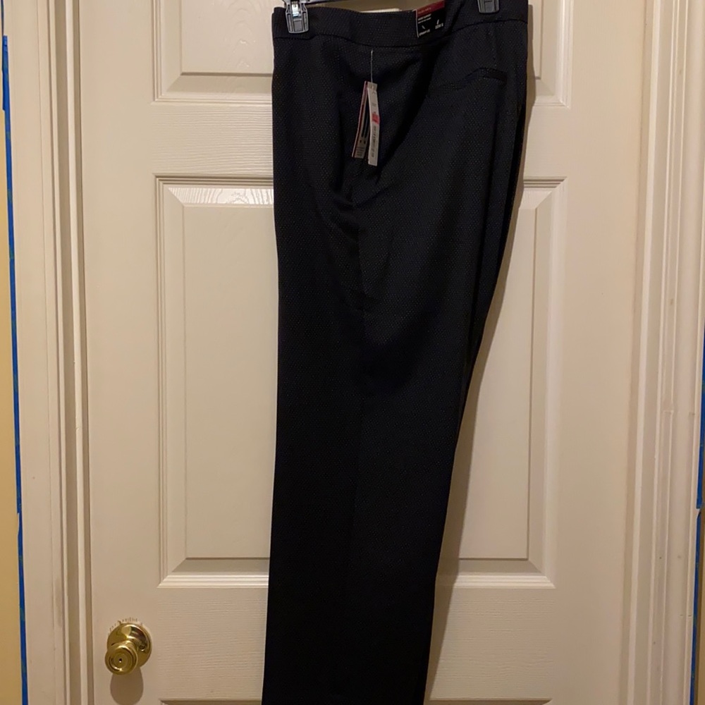Business long black with small white dot pants.